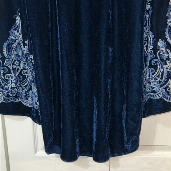 MISA Los Angeles Luca Navy Blue Velvet Embroidered Sleeve Shift Dress Size L - Picture 6 of 11